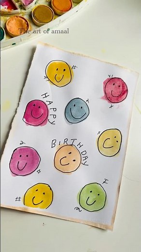 Simple Birthday card with water paint 🤍for beginners