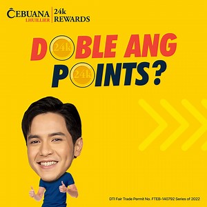 Doblehin ang kasiyahan mga ka-Cebuana! Dahil every 24th of the month, doble ang points mo pag: ✨Nagsangla ✨Nag pera-padala domestic ✨Nag remit internationally ✨Nag receive ng remittance from abroad ✨Nag bayad ng ProtectMax fees Punta na sa nearest Cebuana branch on May 24! Huwag kalimutan e-activate ang inyong 24k Membership para para ma-enjoy ang rewards para sa iyo! For full promo mechanics, visit: https://bit.ly/DobleKDobleSaya K ‘Yan! #e24kMoNaYan | Cebuana Lhuillier 24k Rewards Program