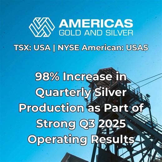 98% increase in quarterly silver production with strong Q3 2025 operating results! Consolidated Ag output hit 765,000 oz, up 98% YoY & 11% QoQ, plus 2.3M lbs of lead (up 23% QoQ), all despite planned 10-day shutdown for Galena No. 3 Shaft upgrades. Driven by Galena efficiency gains & transition to higher-grade EC120 at Cosalá. YTD antimony & copper: 447,466 lbs Sb & 615,817 lbs Cu, highlighting strategic critical metals value. Read here: http://bit.ly/4qkXlBn | Americas Gold & Silver