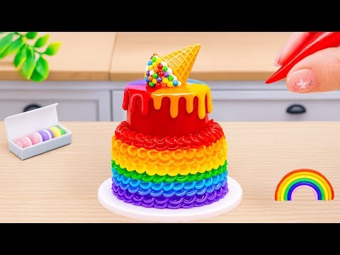 How to Make Rainbow Cake Recipe With Chocolate 🌈 Magical Rainbow Ice Cream Cone Cake🍫HT Mini Cakes