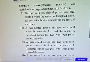 Compare near-sightedness (myopia) and farsightedness (hyperopia... | Filo