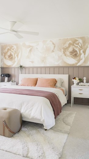 71K views · 572 reactions | So in love with our new Mr. Kate peel and stick wall murals! Also featuring our bestselling Daphne Upholstered Bed in Ivory, Stella Accent Tables, Luna rug and a super fun DIY clay bust vase and some fun end of bed ottomans we found at @wayfair #bedroom #makeover #beforeandafter #interiordesign | Mr. Kate | Facebook