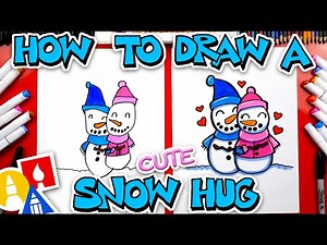 How To Draw Cute Snow-people Hugging - Videos For Kids