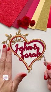 I ❤️ you! An anniversary themed cake topper with delicate touches of gold & glittered cardstock as accents. This topper designs shows examples of what "welding" can look like with Cricut DS when creating a project. 😍 #caketopper #cakedecor #anniversarycelebration #papercrafting #paperdecoration #cardstockcrafts #diycrafts #cricutcrafts | Diana’s Decorative Designs