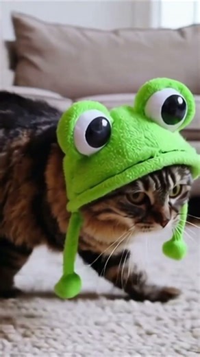 Cute Cat in a Frog Hat 🐱🐸✨