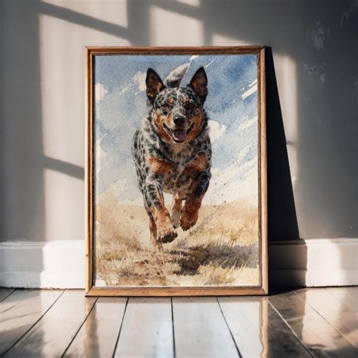 Australian Cattle Dog Watercolor Wall Art - Printable Dog Portrait - Digital Download - Etsy