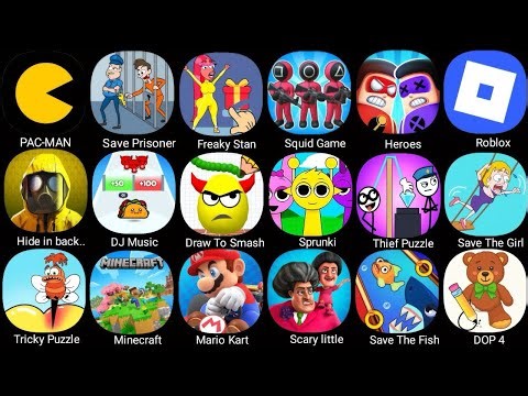 Huggy Story, Minecraft,DJ Music Run, Roblox,PAC-MAN,DOP, Tricky Puzzle, Save The Fish, Save Prisoner