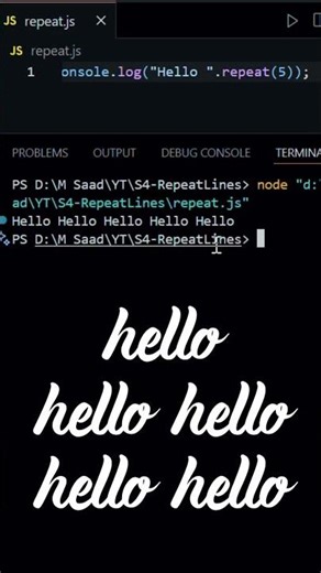 1 Line JavaScript Trick 🔥 | repeat() in Action #Shorts