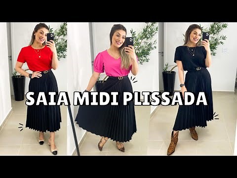 SAIA MIDI PLISSADA, como usar saia midi, 10 looks com saia midi