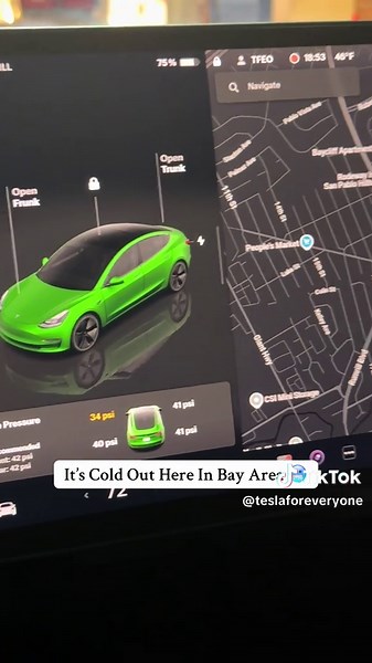 Low Tire Pressure Alert in Tesla 🚨 🥶 #teslatok #teslatok #tirepressure #bayarea #freeze