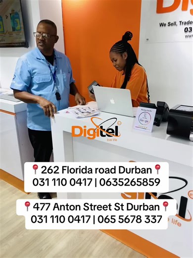📍DURBAN CBD Address : 477 Anton lembede street Suburb: Durban City/Town : Durban Province: KZN Postal code : 4000 cellphone number: 0655678337 ☎️ 0311100417 Email address: Admin@digitelpro.co.za SHOP 29