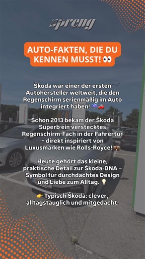 Kleine Details, großer Unterschied. ☔💚 Škoda denkt an alles – sogar an den Regenschirm in der Tür! 👉 Folge @autohaus_spreng für mehr spannende Autofakten und finde dein neues Traumauto bei uns! 🚗✨ #skoda #autofakten #autofun #autoliebe #autohaus #skodafan #autowissen #carreels #carfacts #innovation #fahrfreude #stockerau #niederoesterreich | Autohaus Spreng