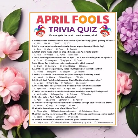 April Fools' Day Trivia Game, Printable April Fools Trivia Quiz, April Fools' Day Ideas for Teachers, Classroom Activity, Senior Center Game - Etsy