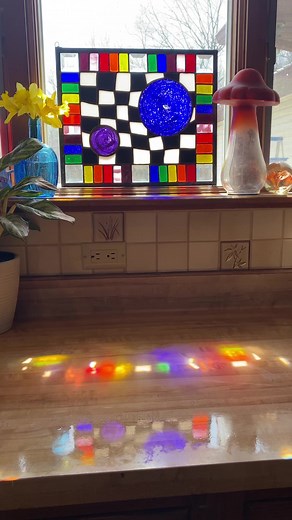 Obsessed with how this collaboration piece turned out. Dominique spun out the rondel and made the glass stamp for this piece & I built the checkers and border from a mix of Oceanside Glass & Tile & @fremont glass! I can’t wait to work on the next one 😍 | Funky Glassworks