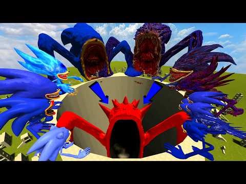 WHO WIN? RADDY SEA EATER VS ALL SHIN SONIC TAPES FAMILY IN GIANT HOLE | Garry's Mod