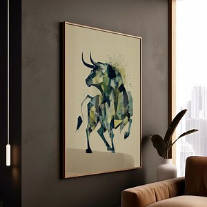 Taurus Bull Art Print, Geometric Cubist Design, Teal Sage Modern Wall Decor - Etsy Australia