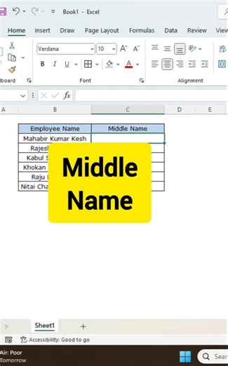 || Use of CTRL+E | How to bring Middle Name in excel | Text Function & Shortcut keys in excel ||