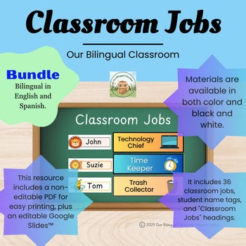 Bundle! Classroom Jobs Bilingual in English and Spanish | Editable