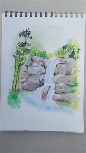 Waterfall Painting Tutorial 🎨 watercolor painting #nature