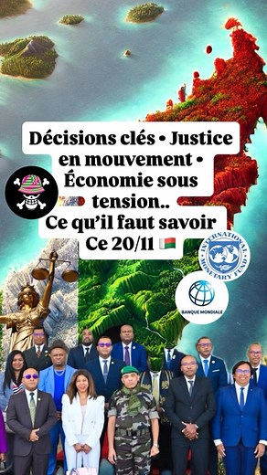 🇲🇬 Voici les actualités essentielles de ce 20 novembre à Madagascar : 🔸 Décisions majeures prises au sommet de l’État 🔸 Évolutions dans le domaine judiciaire 🔸 Nouveaux points sur la situation économique 🔸 Derniers développements du contentieux électoral 🔸 Mise à jour sur une affaire très suivie 🔸 Mobilisation de la jeunesse et organisation nationale 👉 Une journée riche en décisions et en signaux politiques. Découvrez le point complet dans la vidéo. Sources 🎤📸📹: 24h Mada, 2424.mg, Or