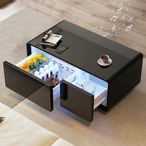 Smart Coffee Table, Living Room Table with Built in Fridge,15W Wireless Charging, USB Chargers and Speakers (Black)