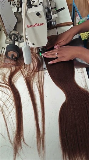 Making synthetic fiber wigs using a triple sewing machine. #hairstyle #wigs #sewing