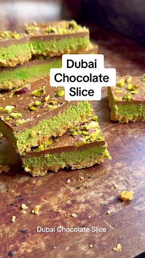 Easy Dubai Chocolate Slice Recipe with Biscuit Base