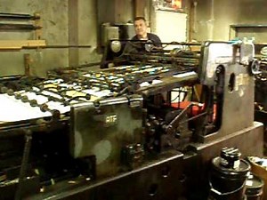 Running the 25x37" ATF Kelly Model 3 Flatbed Cylinder Press at The Garfield Messenger, Garfield, NJ.