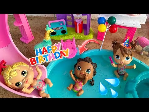 Baby alive crib life dolls Swimming in pool 🏊‍♂️ birthday party 🎉 water balloons, presents & more! 🥳