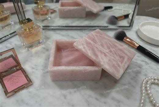 Luxury Rose Quartz Jewelry Box, Crystal Gemstone Trinket Box, Handmade Stone Storage Box, Elegant Vanity Decor - Etsy