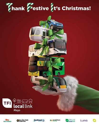 ❄️🚌 𝗧𝗙𝗜 𝗖𝗵𝗿𝗶𝘀𝘁𝗺𝗮𝘀! 🎅 Wherever you’re going this festive season, make it easier and go with Transport for Ireland. All your transport options, all wrapped up! | TFI Local Link Mayo