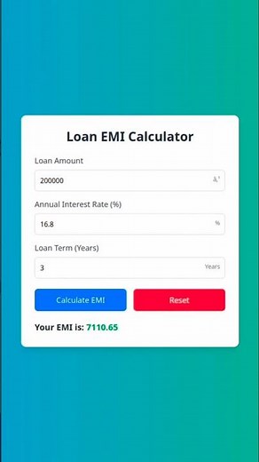 Loan EMI Calculator Using HTML JavaScript & TailwindCss | Build a Simple EMI Calculator | #coding