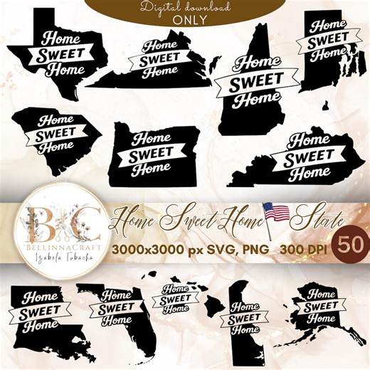 Home Sweet Home USA State SVG Bundle,50 State Outlines, Cricut Cut Files, Retro Americana Map Designs, USA State Maps Laser Engraving Svg - Etsy UK