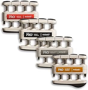 PROHANDS PRO Hand Exerciser, Finger Exerciser (Hand Grip Strengthener), Spring-Loaded, Finger-Piston System, Isolate and Exercise Each Finger, (Set of 4) (Red, Black, Gray, Orange)