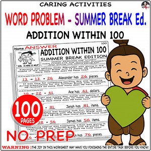 Addition within 100 word problem worksheets Hero Top Practice - Summer Break Ed.