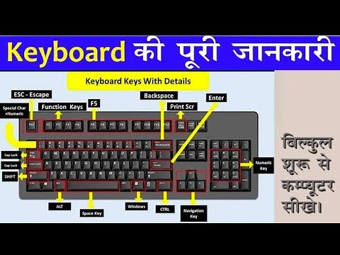 कीबोर्ड की पूरी जानकारी हिंदी में। keyboard ki puri jankari।basic computer course।।