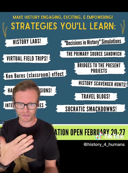 Get students excited about history and empowered by your lessons! 👊 This course teaches a framework to build a community of curious and engaged learners by making history meaningful and relevant…making it challenging but also fun. And it’s designed to help teachers enjoy teaching and working with students way more! If you are interested and think this course might be for you- DM me or check it out @ engaginghistory.com #greenscreen #historyteacher #iteachhistory