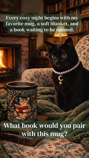 Our nighttime relaxation routine starts with the right mug — add a cozy blanket, a good book, a furry companion, a quiet corner, and the evening feels complete. 🖤 🐈‍⬛🖤🐾 #TheMidnightLibrarian #booktok #cozy #catsoftiktok #TikTokShopFinds