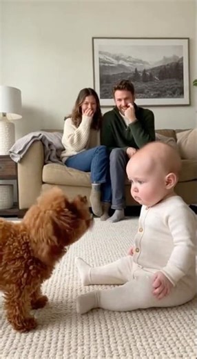 初めて犬に文句を言われた赤ちゃん、どうしていいか分からず固まってしまう。。。#dog #baby #cute #funny #shorts #shortvideo #赤ちゃん #トイプードル