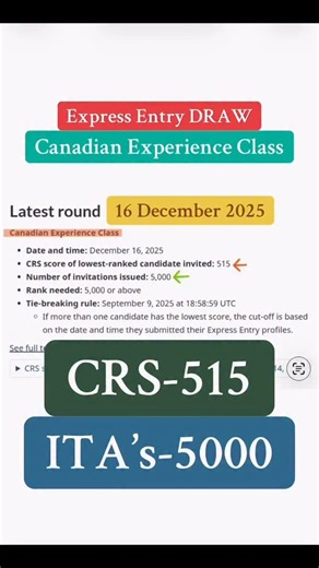 Planned Immigration on Instagram: "Express Entry Draw - Canadian Experience Class - 16 December 2025 . . . . . . . . . . . . . . . #calgary #ircc #pnp #internationalstudents #alberta #workpermit #visitorvisa #lmia #expressentry #plannedimmigration"
