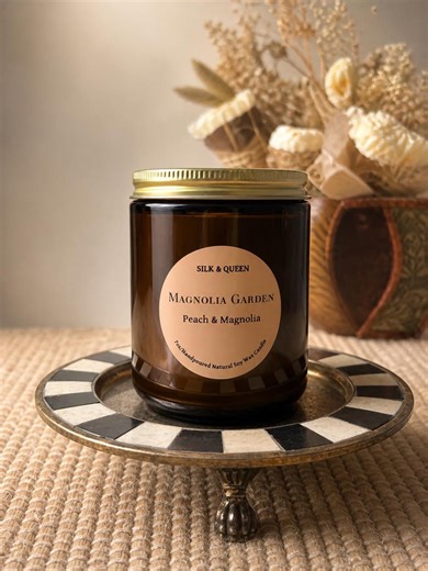 Magnolia Garden/ Peach Magnolia/ Coconut Soy Wax Candle/ All Natural/ 7oz Amber Jar - Etsy