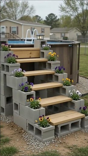 DIY Cinder Block Pool Ladder Step Stool (No Tools Needed!) #shorts