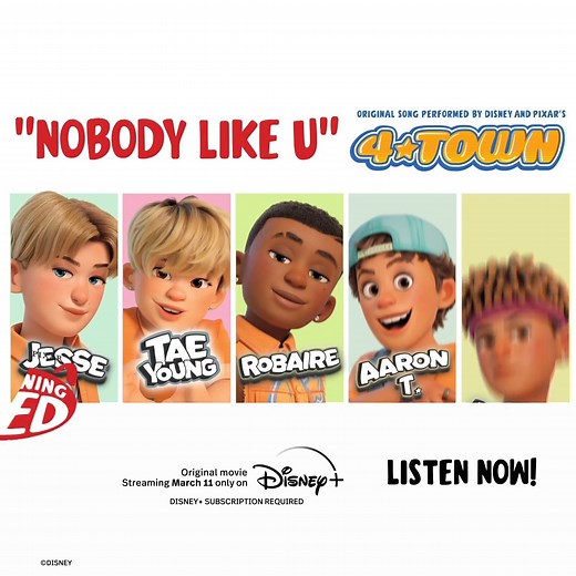 22K views · 502 reactions | OK besties!! Who else is obsessed with the new song #NobodyLikeU from Disney and Pixar's first-ever boy band 4*TOWN!? ‍♀️ https://disneymusic.co/TurningRed Meet the band in #TurningRed on March 11, streaming only on Disney+. | Walt Disney Records | Facebook