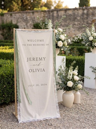 Personalized Linen Wedding Welcome Sign – Lace Trim, Rustic Boho Decor - Etsy