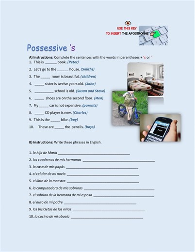 Possessive 's online worksheet for BEGINNER