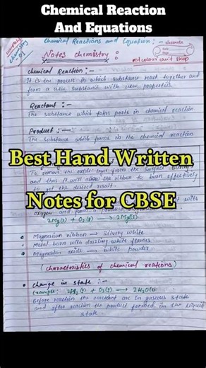 Class 10 Science Chemical Reactions and Equations ✨ Handwritten Notes | CBSE Board Exam 2026 Notes.