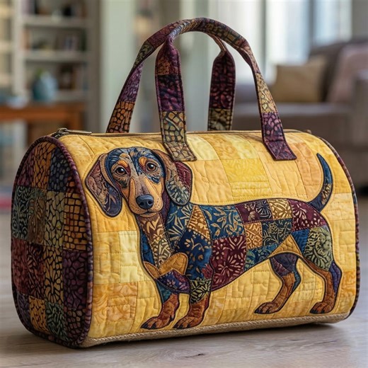 Bolsa de lona acolchada con diseño de perro salchicha, bolsa de lona con diseño de patchwork de perro salchicha, bolsa de viaje con un bonito diseño de perro salchicha, regalo para amantes de los perros, bolso de fin de semana - Etsy España