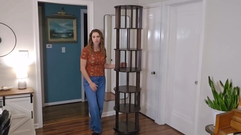 6 Tier Rotating Bookshelf 360° Solid Wood Spinning Book Shelf Tower on Wheels Rolling Revolving Bookcase for Small Spaces, Corner, Bedroom, Kids Room, Office