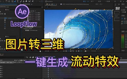 AE图片转三维流动插件Loopflow，静态图片局部流动循环动画特效