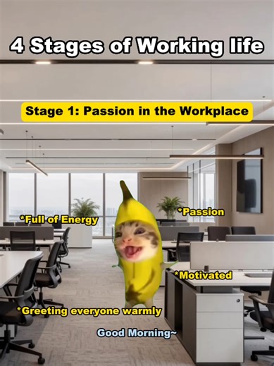 4 stage of working life, which stage are you in now? #meme #memes #catmeme #funny #humor